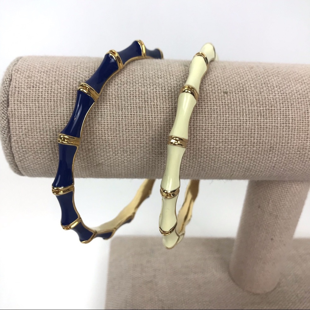 Stella & Dot 2 Julep Bangle Bracelets Ivory Blue